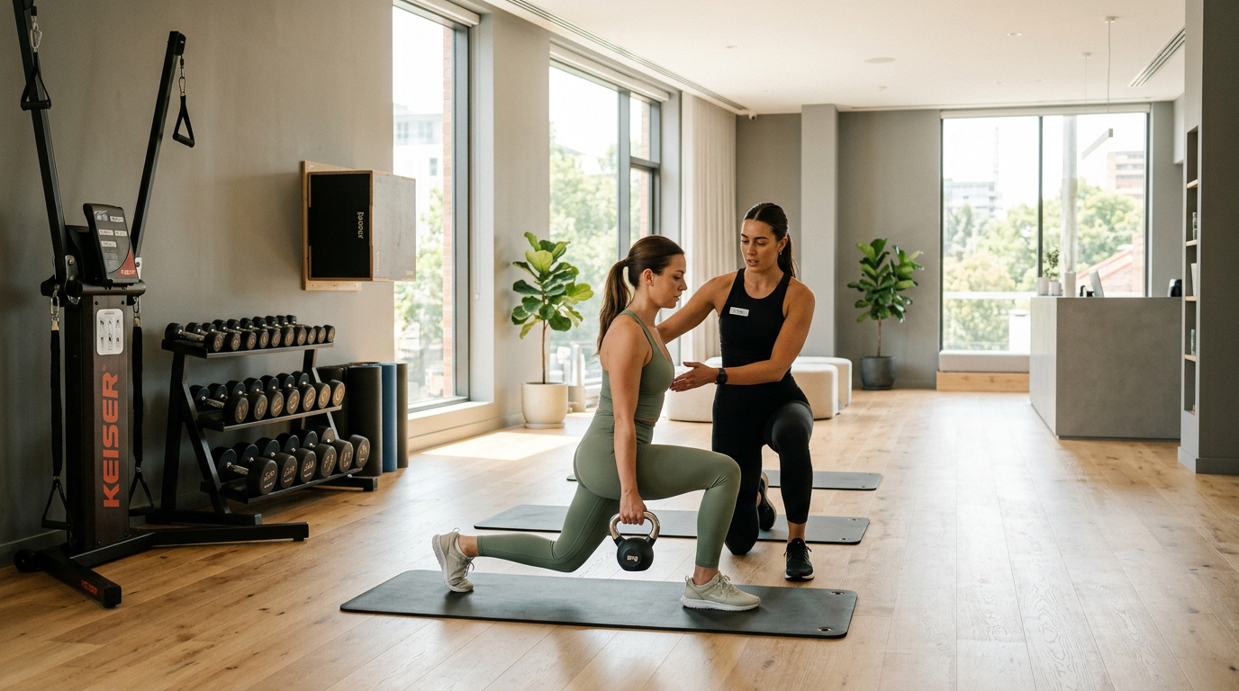 PulseForm Studio interior with client and coach in action